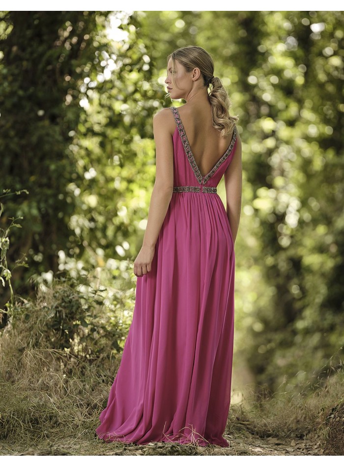 Long party dress with rhinestone straps