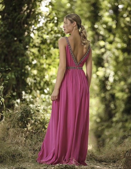 Long party dress with rhinestone straps