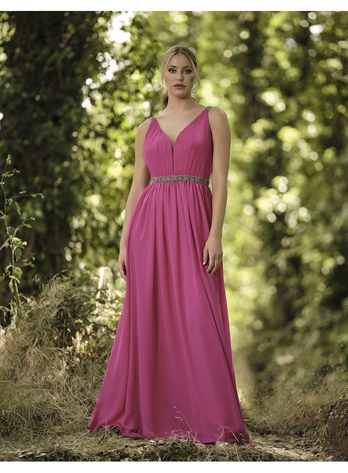 Long party dress with rhinestone straps