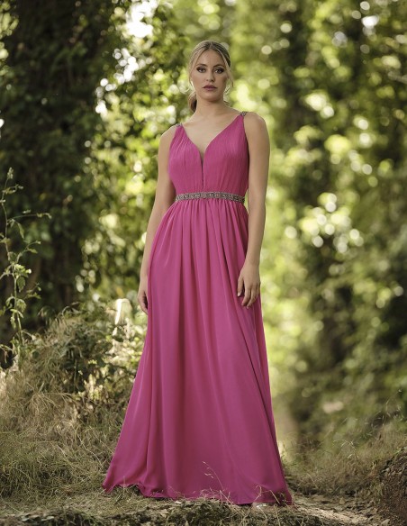 Vestido largo de fiesta con tirantes de pedrería