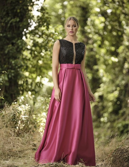 Long party dress combined black and pink