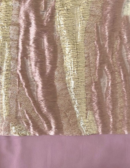 Vestido de fiesta largo bordado dorado y rosa