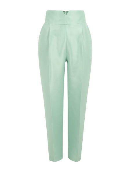 Long trousers with wide waistband and darts