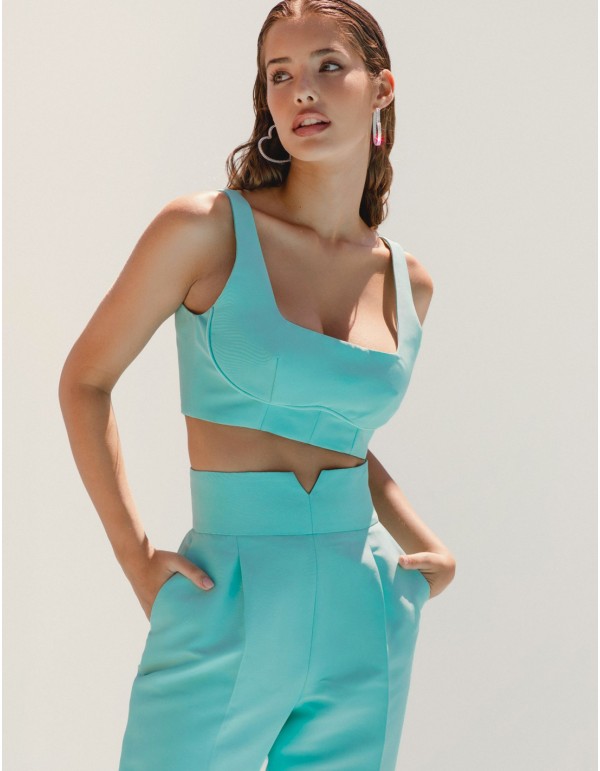 Crop top de fiesta con tirante grueso y cierre lazada