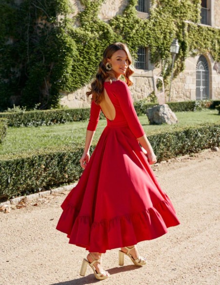 Robe de soirée midi avec dos ouvert - Invitada Perfecta