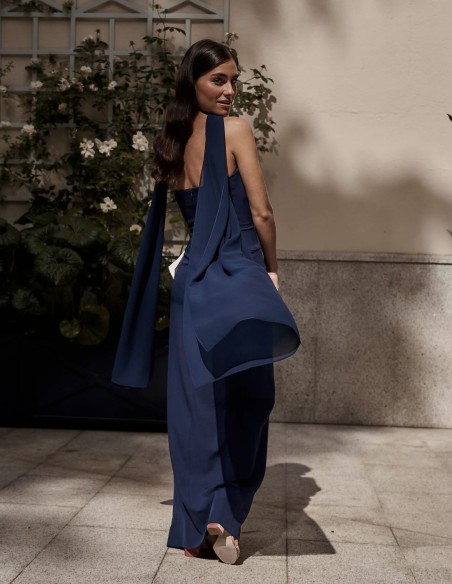 Navy blue crepe chiffon party shawl.