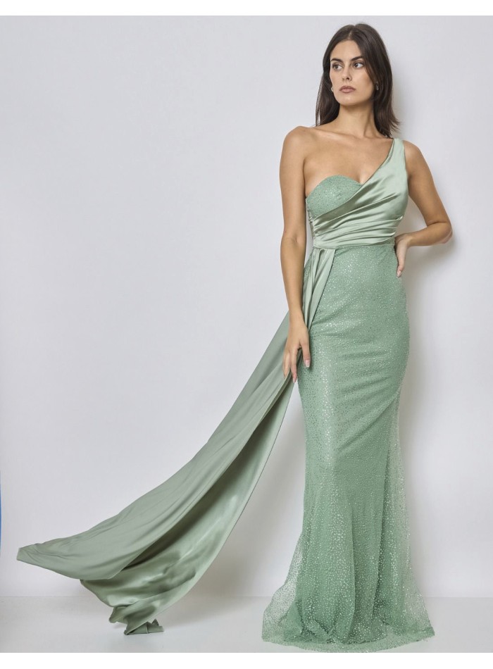 evening dress with asymmetrical neckline