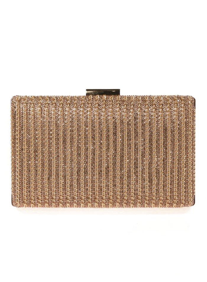 Rhinestone evening clutch bag with interwoven chains