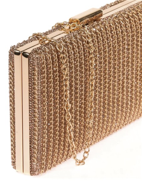 Rhinestone evening clutch bag with interwoven chains
