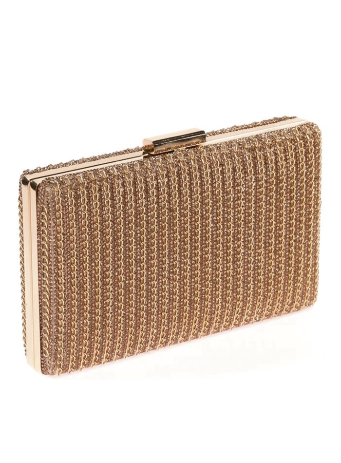 Rhinestone evening clutch bag with interwoven...