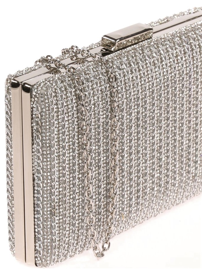 Rhinestone evening clutch bag with interwoven...