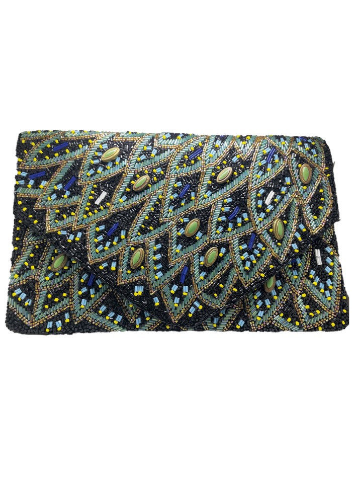 Peacock inspired rhinestone clutch bag