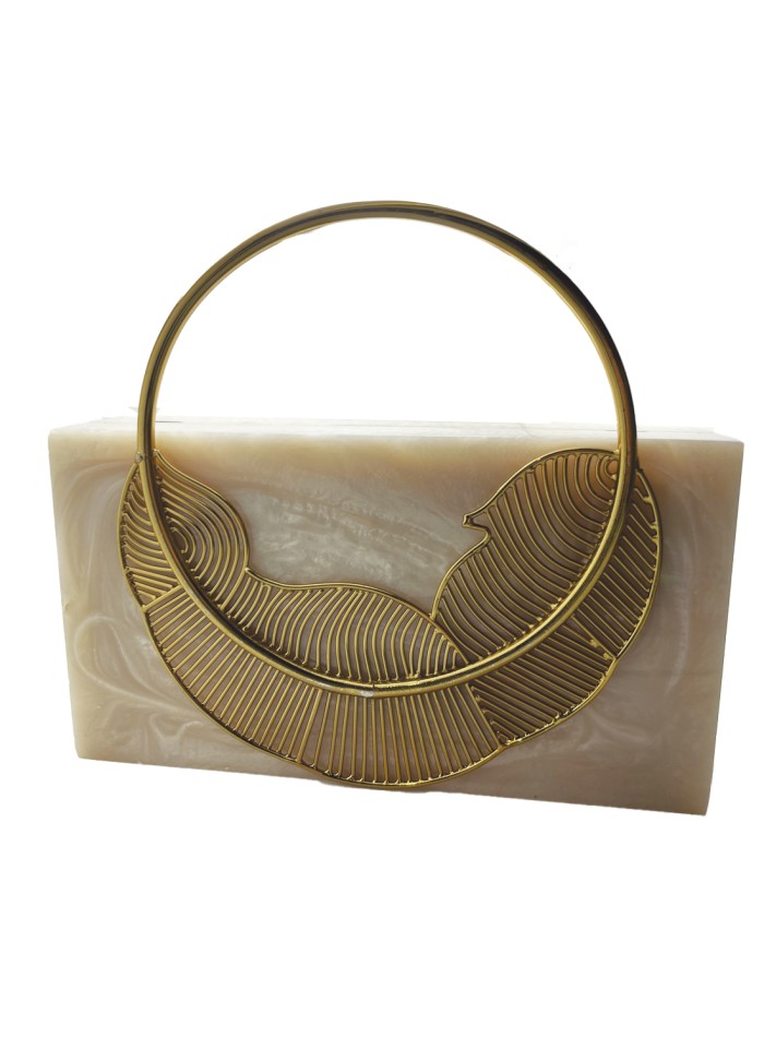 Sac en nacre dure avec décoration de feuilles -...