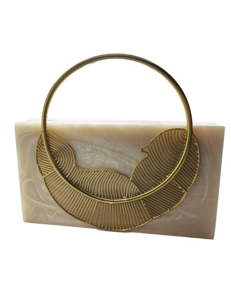 Bolso nacarado duro con decoración de hoja - gran calidad