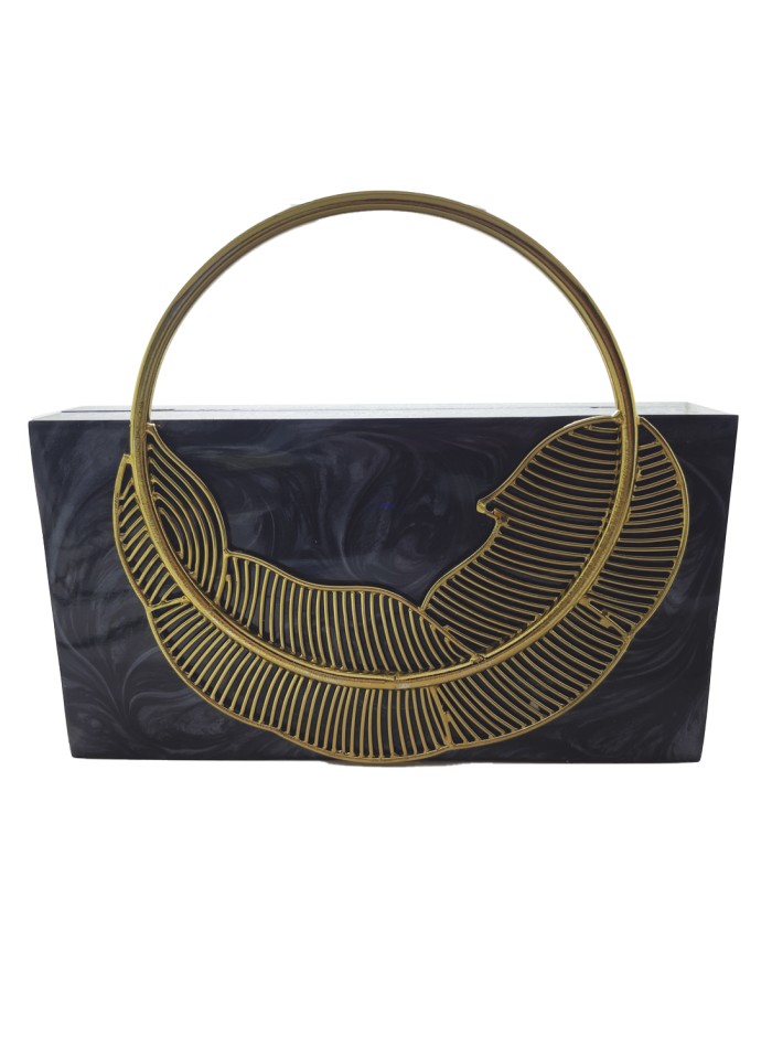 Sac en nacre dure avec décoration de feuilles -...