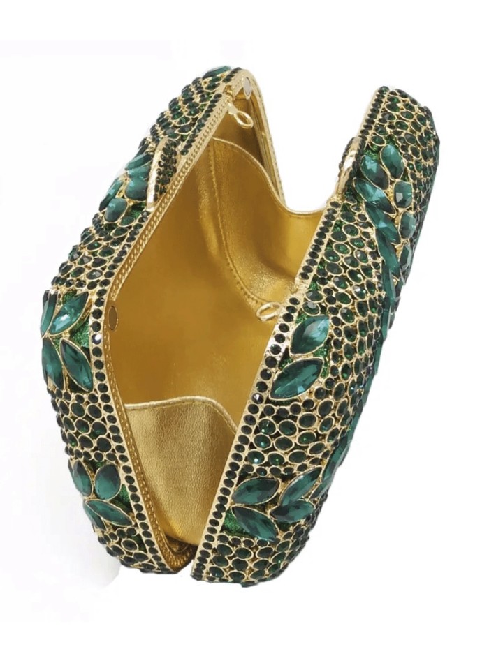 Sac à main orné de cristaux verts