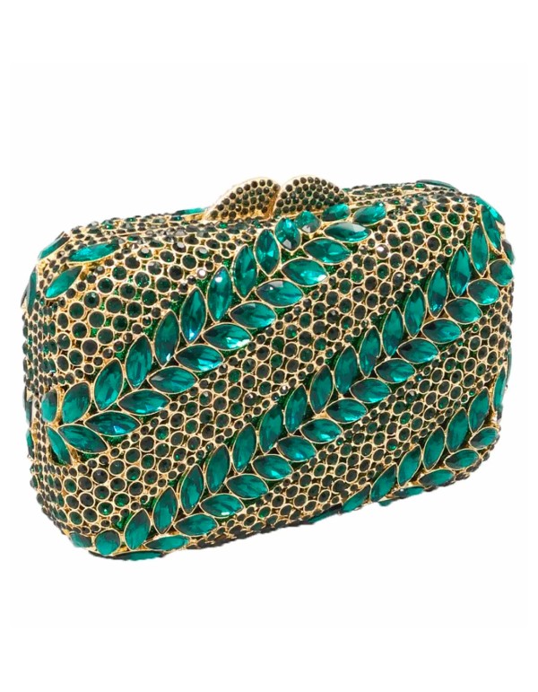 Jewel clutch bag with green crystals