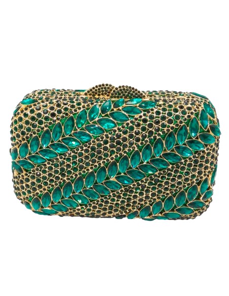 Jewel clutch bag with green crystals