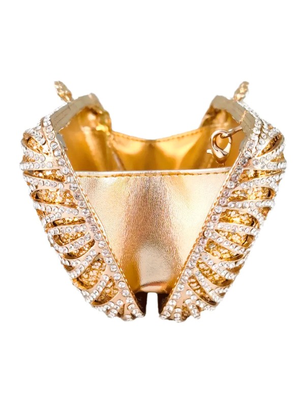 Sac à main allongé, orné de cristaux sur une base dorée 2