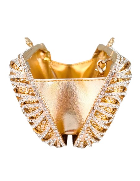 Jewel clutch bag with crystals on a golden elongated base