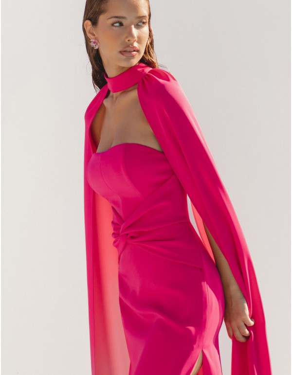 Long strapless ball gown with cape by Elsa Barreto