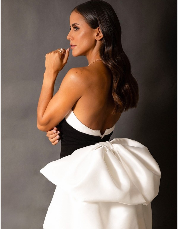 Robe longue bicolore avec nœud maxi