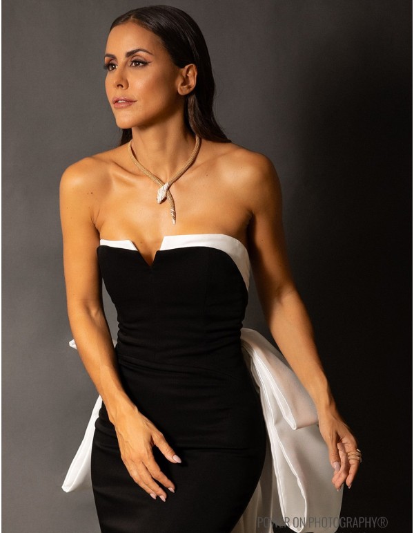 Bicolor long party dress with maxi bow 2