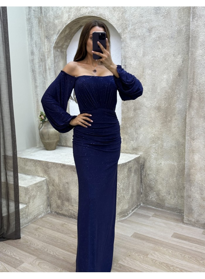 Long party dress with balloon sleeves