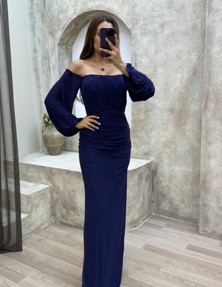 Long party dress with balloon sleeves