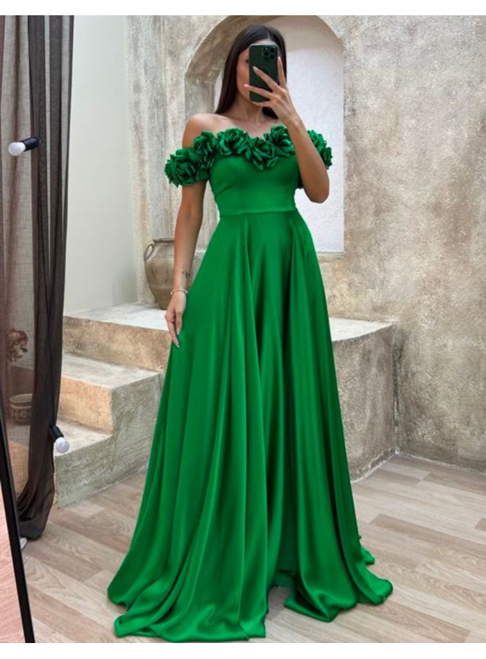 Vestido de fiesta con escote bandeau de flores