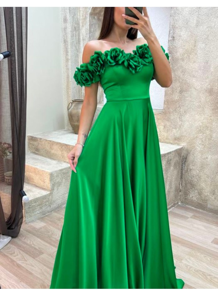 Vestido de fiesta con escote bandeau de flores