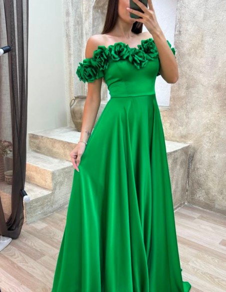 Vestido de fiesta con escote bandeau de flores