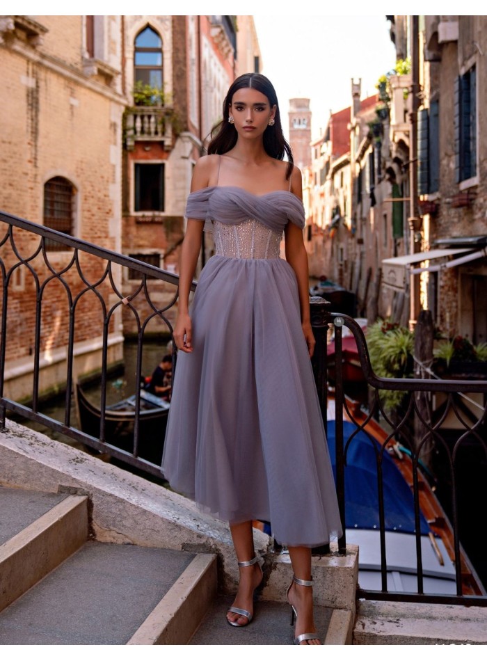 Tulle midi dress with crystal body