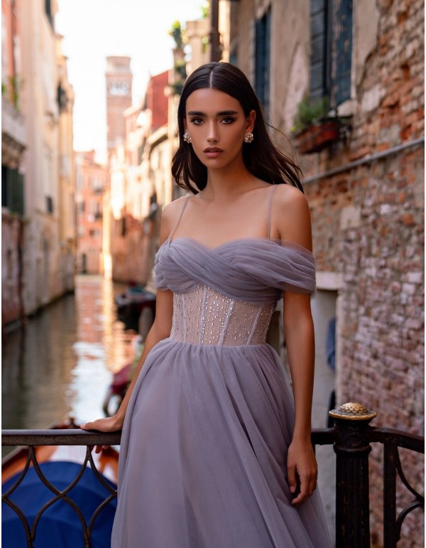 Tulle midi dress with crystal body