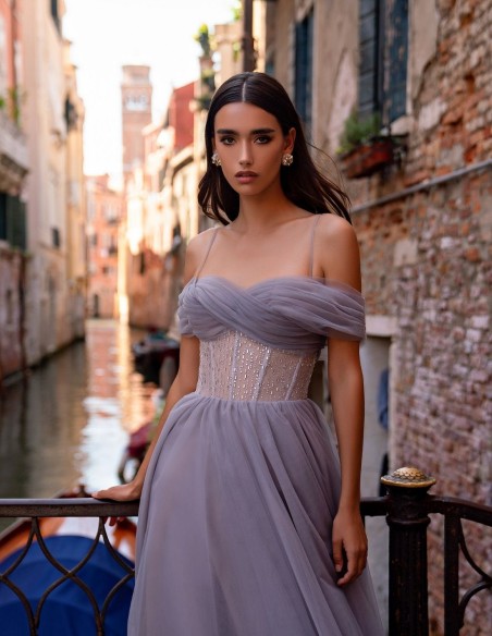 Tulle midi dress with crystal body