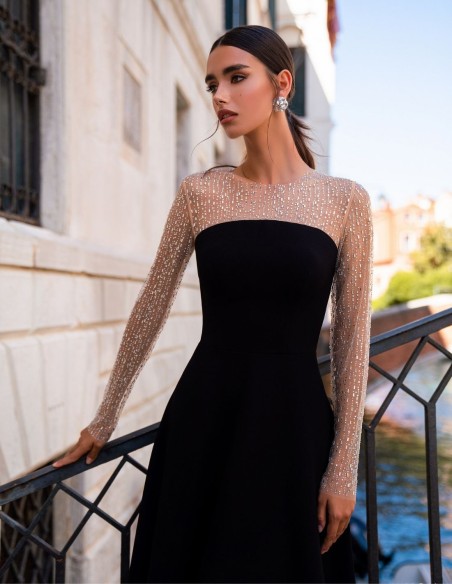 Robe longue de fête avec manches en strass