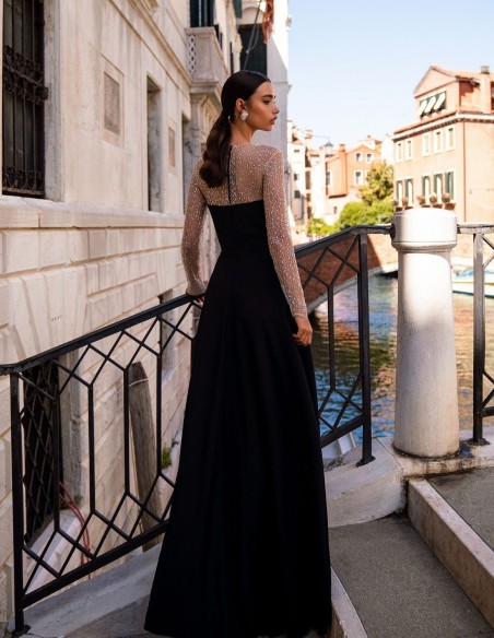 Robe longue de fête avec manches en strass