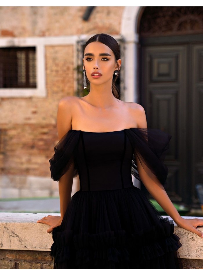 Robe midi en tulle avec manches tombantes