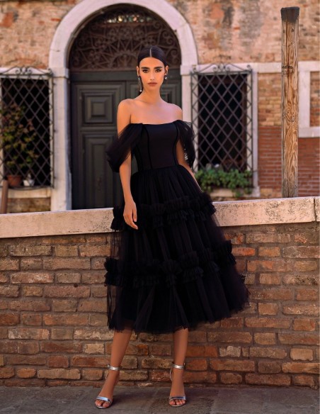 Robe midi en tulle avec manches tombantes