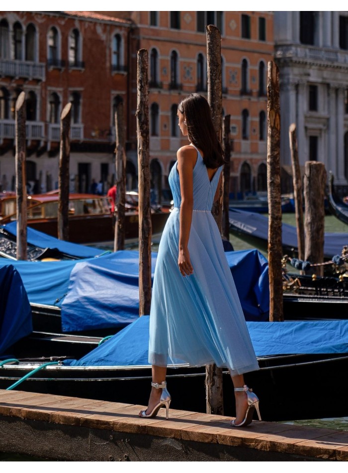 Robe midi avec tulle brillant et corsage plissé