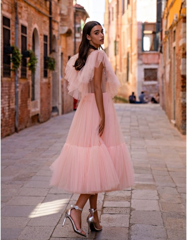 Midi party dress with tulle frills 2