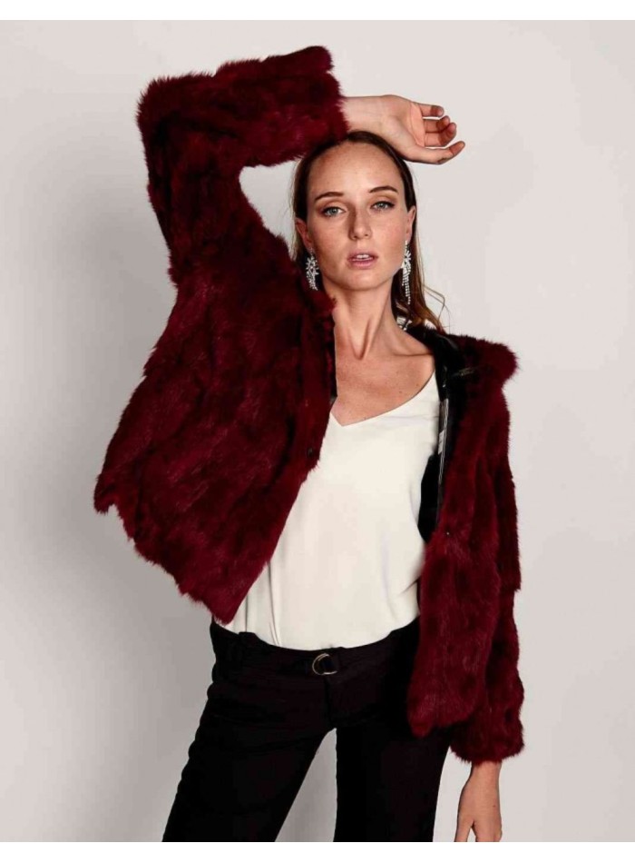 Rabbit fur coat with hood