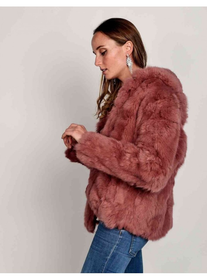 Rabbit fur coat with hood