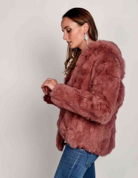 Rabbit fur coat with hood
