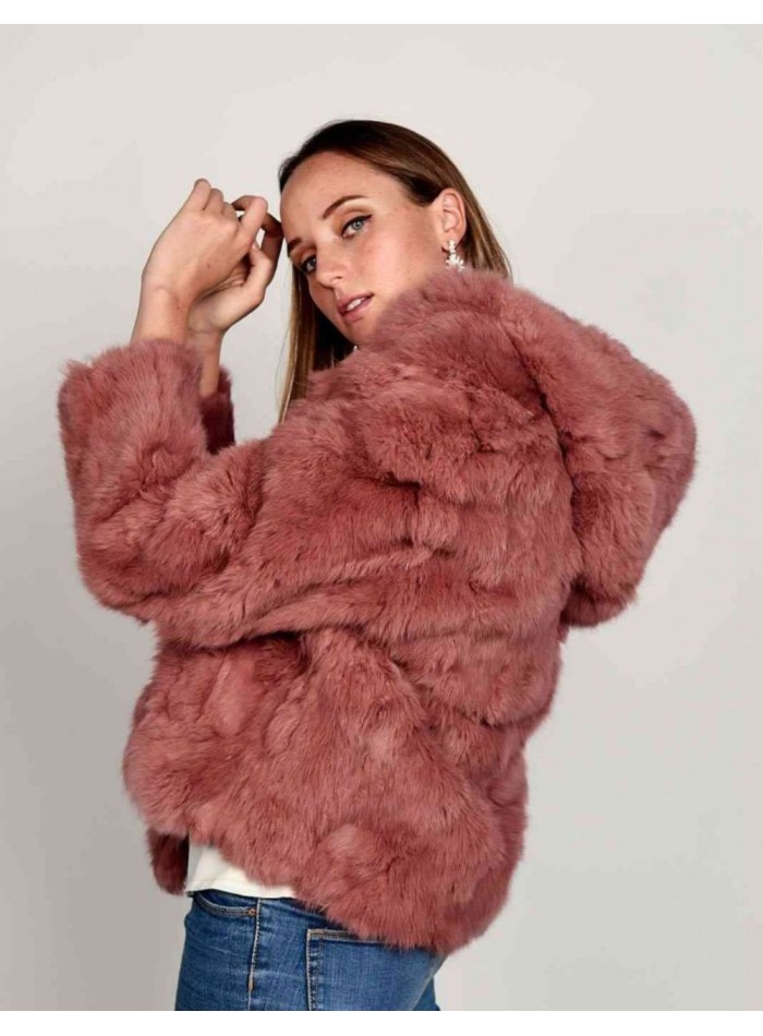 Rabbit fur coat with hood