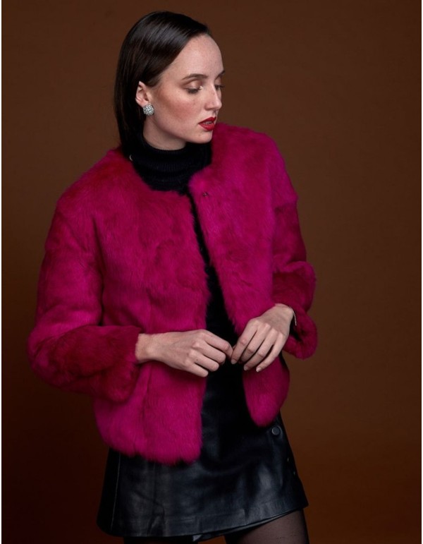 Veste en fourrure de lapin à col rond
