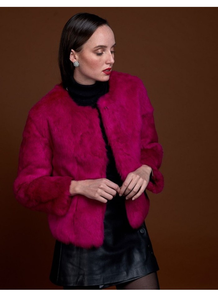 Rabbit fur jacket with round collar
