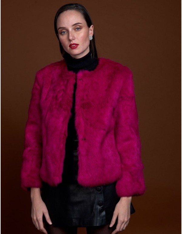 Rabbit fur jacket with round collar 2