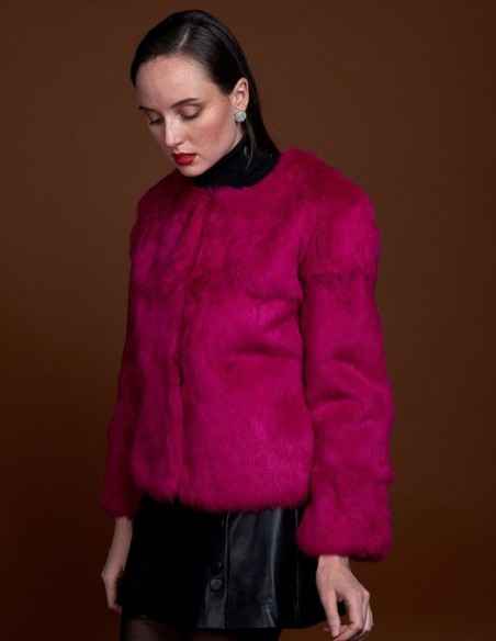 Rabbit fur jacket with round collar