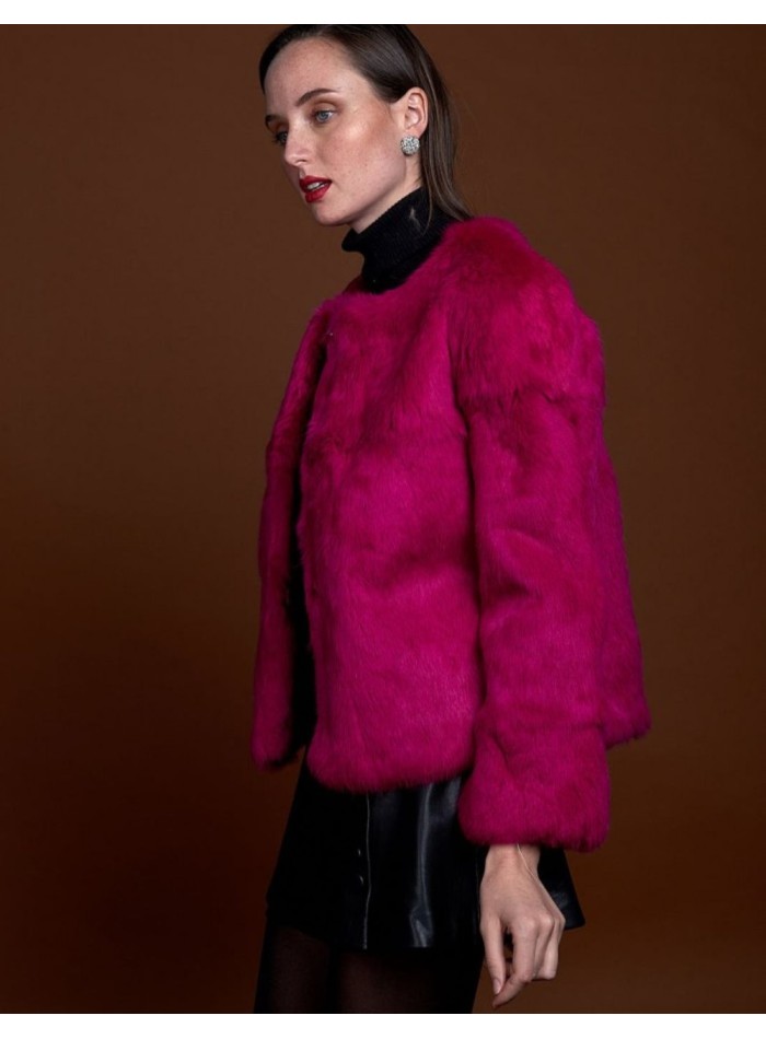 Rabbit fur jacket with round collar